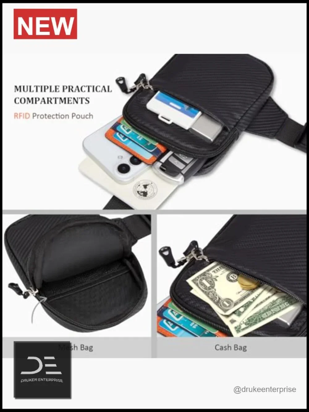 Mini Crossbody Sling Bag PU Leather with Woven Pattern, Water Resistant Fanny